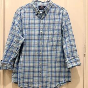 Vineyard Vines Blue and Green Plaid Shirt